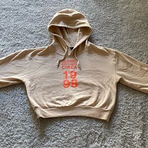 Topshop Tan Hoodie with Red Print